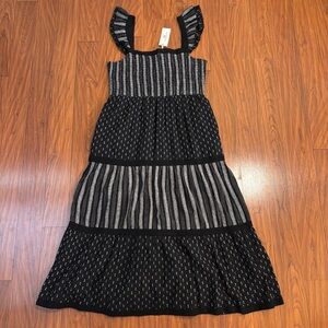 NWT Vineyard Vines Jacquard Smocked Midi Dress Womens Large Black and White